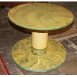IN THE MANNER OF BERNARD HOLDAWAY, A PRESSBOARD CIRCULAR OCCASIONAL TABLE. (61cm x 48cm)