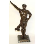 A BRONZED SPELTER STATUE Awarded to German fighter ace KARL KEMPF, on a marble plinth with brass