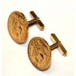A PAIR OF 22CT GOLD SWISS FRANC COIN CUFFLINKS To include two 20 FR coins dated 1918, bearing a