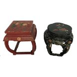TWO 20TH CENTURY LACQUERED POT STANDS With chinoiserie decoration.