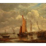 H.T. BROMLEY, A 19TH CENTURY OIL ON CANVAS Ships in a stormy harbour, held in gilt frame. (oil