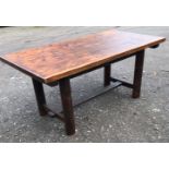 AN EARLY 20TH CENTURY FRENCH PINE DINING TABLE On turned legs. (170cm x 80cm x 77cm)