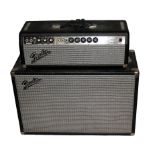 A FENDER 30 WATTS 2X10 TREMOLOLUX AMP, 1966 - 1967 Blackace piggyback combo with foot pedal.