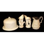 A COLLECTION OF VICTORIAN POTTERY AND PEWTER TABLEWARE Including a Copeland cheese bell, a salt