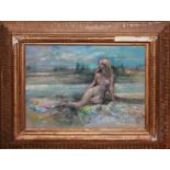 MICHAEL D'AGUILAR, A 20TH CENTURY PASTEL SKETCH Portrait of a nude maiden near a continental stream,
