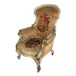 A VICTORIAN SPOON BACK ARMCHAIR With French grey carved and painted frame, upholstered seat and
