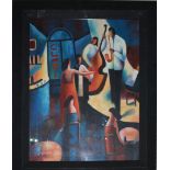 'EVENING AT A JAZZ BAR', AN IMPRESSIONIST OIL Studio framed and glazed. (59cm x 49cm) (76cm x 66cm