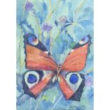 VIOLA KURKE, WATERCOLOUR Butterfly, mounted, framed and glazed. (31cm x 39cm)
