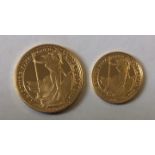 TWO 22CT GOLD BRITTANIA PROOF COINS, DATED 2002 Comprising a quarter ounce twenty five pound coin
