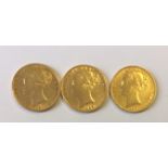 A COLLECTION OF THREE VICTORIAN 22CT GOLD SOVEREIGN COINS Consecutive dates 1861,1862 and 1863, each