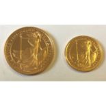 A 22CT GOLD BRITTANIA TWO COIN PROOF SET, DATED 1987 Comprising a quarter ounce twenty five pound