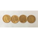 A COLLECTION OF FOUR EARLY 20TH CENTURY 22CT GOLD HALF SOVEREIGN COINS, DATED 1901, 1902, 1905 AND