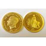 'MILESTONES OF THE MILLENIUM', SERIES ONE, TWO 24CT GOLD QUARTER OUNZE COINS Having a portrait of