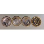 A COLLECTION OF FOUR MODERN 22CT GOLD HALF SOVEREIGN COINS Consecutive years dated 2000, 2001,