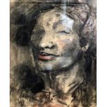 A 20TH CENTURY PASTEL Portrait of a woman, indistinctly signed, bearing watermark, framed and