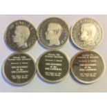 A COLLECTION OF SIX SILVER COMMEMORATIVE PROOF CROWNS Comprising three retro strike King Edward VIII