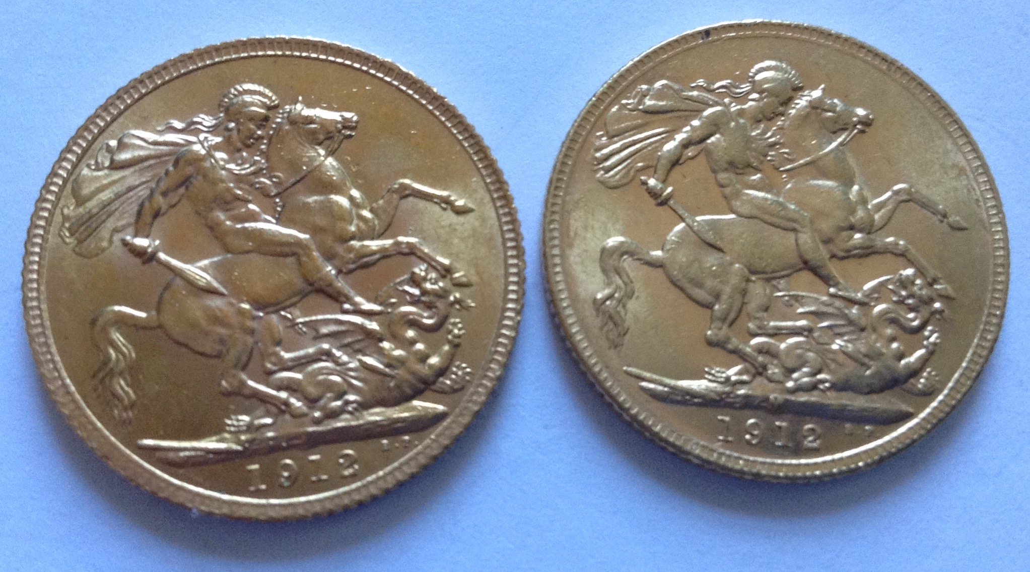 TWO EARLY 20TH CENTURY 22CT GOLD SOVEREIGN COINS Both dated 1912 and having a portrait of King - Image 2 of 2