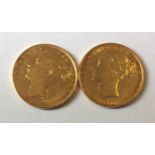 TWO VICTORIAN 22CT GOLD SOVEREIGN COINS, BOTH DATED 1871 Bearing a portrait of a young Queen