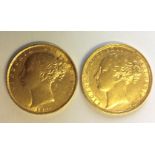 A COLLECTION OF TWO VICTORIAN GOLD SOVEREIGN COINS Consecutive years 1871, with George and Dragon