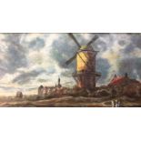 A 19TH CENTURY NORWICH SCHOOL OIL ON BOARD Illustrated with a windmill and figures in the
