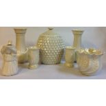 BELLEEK, A COLLECTION OF 20TH CENTURY IRISH PORCELAIN ITEMS Including a pineapple form biscuit