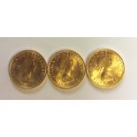 THREE 20TH CENTURY 22CT GOLD SOVEREIGN COINS Dated 1959 and two 1963, each having a portrait of