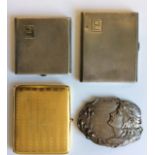 AN EARLY 20TH CENTURY SILVER COMPACT AND MATCHING CIGARETTE CASE Each with engine turned decoration,