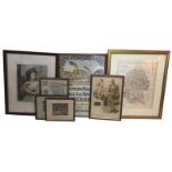 A SELECTION OF TEN FRAMED PRINTS AND ENGRAVINGS To include a map of Wiltshire; a signed portrait