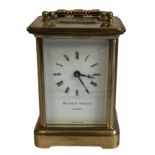 NORMAN MATHEWS, LONDON, A 20TH CENTURY BRASS CASED CARRIAGE CLOCK. (11cm) Condition: recently