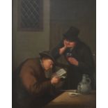 AFTER ADRIAEN VAN OSTADE, C. DUHAUL, OIL ON CANVAS Interior scene, two men socializing in a