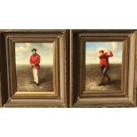 PORTRAIT OF A 19TH CENTURY GOLFER Together with a 20th Century oils on canvas, gilt framed. (each