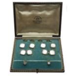 AN EARLY 20TH CENTURY 18CT GOLD, DIAMOND AND MOTHER OF PEARL ART DECO CUFFLINKS AND STUDS SET The