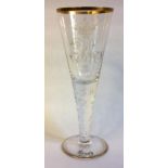 A LARGE WORLD WAR I GERMAN PRESENTATION WINE GOBLET Of tapering form, the bowl with facets to stem