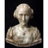A 19TH CENTURY ALABASTER BUST, 'BEATRICE' The Renaissance style study of a lady, raised on an