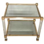A GILT BRASS AND PERSPEX OCCASIONAL TABLE With bevelled plate tiers. (60cm x 50cm x 53cm)