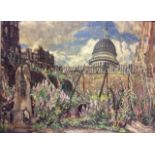 SYDNEY DENNANT MOSS, 1888 - 1946, OIL ON CANVAS Landscape, a stylized view of Saint Paul's