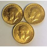 A COLLECTION OF THREE EARLY 20TH CENTURY 22CT GOLD SOVEREIGN COINS Consecutive dates 1916, 1917