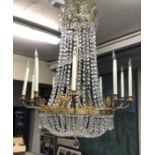 A LARGE AND IMPRESSIVE 19TH CENTURY FRENCH ORMOLU AND CRYSTAL HUNG TEN BRANCH CHANDELIER Cast with