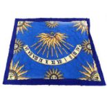 HERMÈS TOWEL Illustrated with stylized suns and Roman numerals on a blue ground. (w 170cm x h