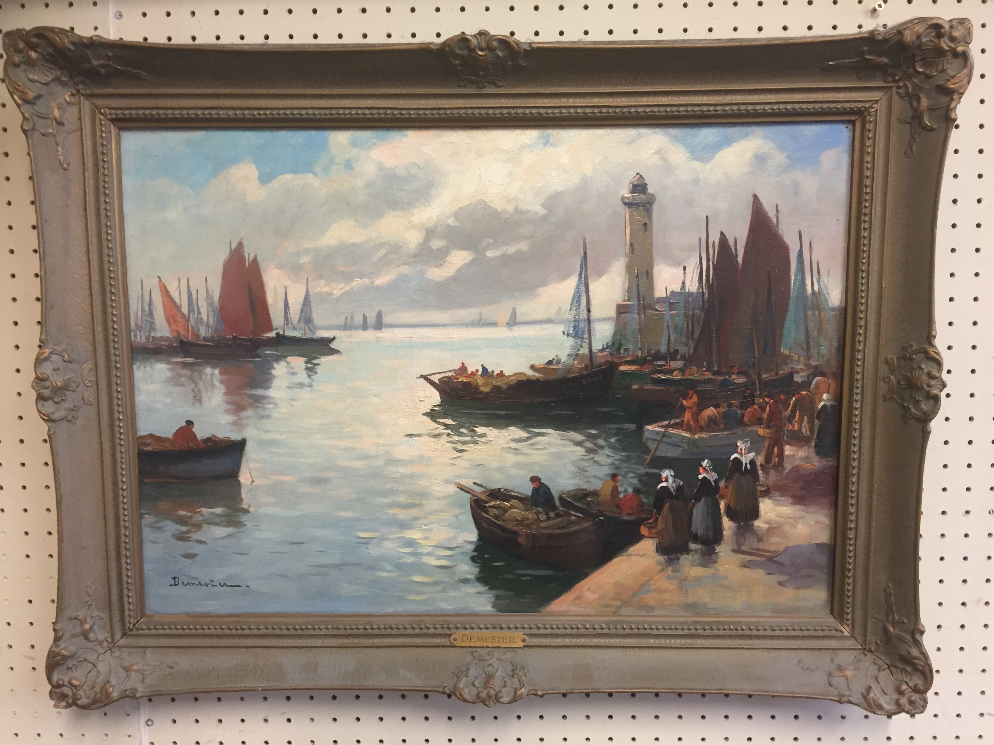 EUGENE DEMESTER, 1914, A 20TH CENTURY OIL ON CANVAS Harbour scene, illustrated with figures and - Image 2 of 3