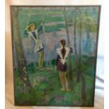SERGEY REPKA, 1944, 'YOUTH', OIL ON CANVAS Depicting two young girls playing on a swing, signed