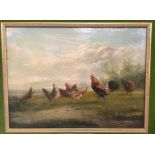 T. GOOCH, EXHIBITED 1777 - 1802, OIL ON PANEL Cockerel with hens, signed, bearing exhibition details