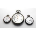 A VICTORIAN SILVER POCKET WATCH Along with two silver fob watches.