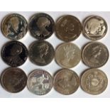 A COLLECTION OF TWELVE WHITE METAL COMMEMORATIVE CROWN COINS Including Bailwick of Guernsey twenty