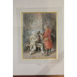 P. FICUZENY, A 19TH CENTURY WATERCOLOUR Interior scene with musician, signed, mounted, framed and