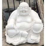AN ANTIQUE LARGE WHITE MARBLE WEATHERED STATUE OF A SEATED BUDDHA. (approx 150kilos) (60cm x 65cm)