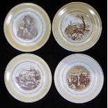 A SET OF FOUR WORLD WAR I 'OLD BILL' TRANSFER PRINTED POTTERY PLATES Each featuring a comical