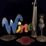 'WINE', A VINTAGE HAND PAINTED STEEL SIGN Together with an oversized silver plated soda siphon, a