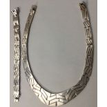 A VINTAGE MEXICAN SILVER NECKLACE AND MATCHING BRACELET Tapering geometric design, hallmarked Mexico