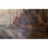 A 19TH CENTURY CONTINENTAL SCHOOL OIL ON CANVAS Boats in a harbour, indistinctly signed and gilt